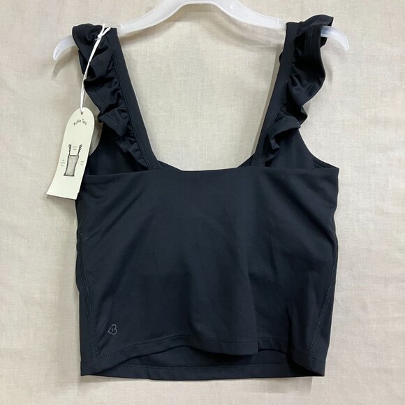NWT Blogilates Women's Size XS Black Ruffle Tank Top Cropped Athleisure Shirt - Picture 9 of 12